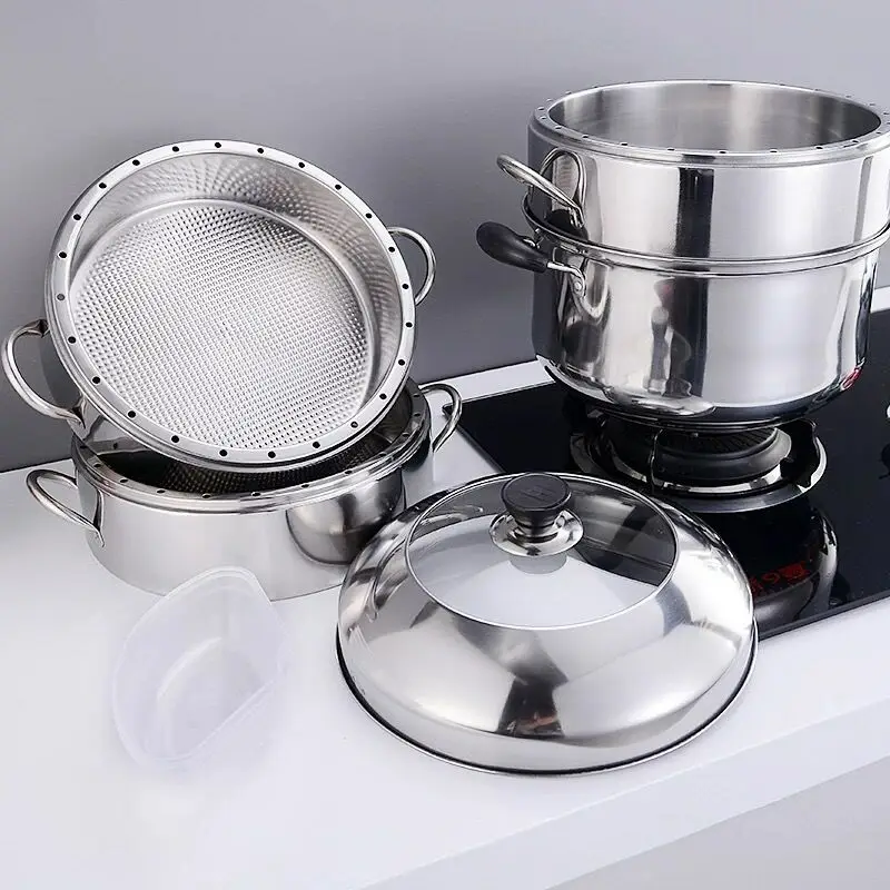 저렴한 스팀 냄비 더블 보일러 100% 스테인레스 스틸 수프 냄비 스튜 냄비 주방 조리기구 가스 인덕션 쿠커 냄비 쌀 팬 요리