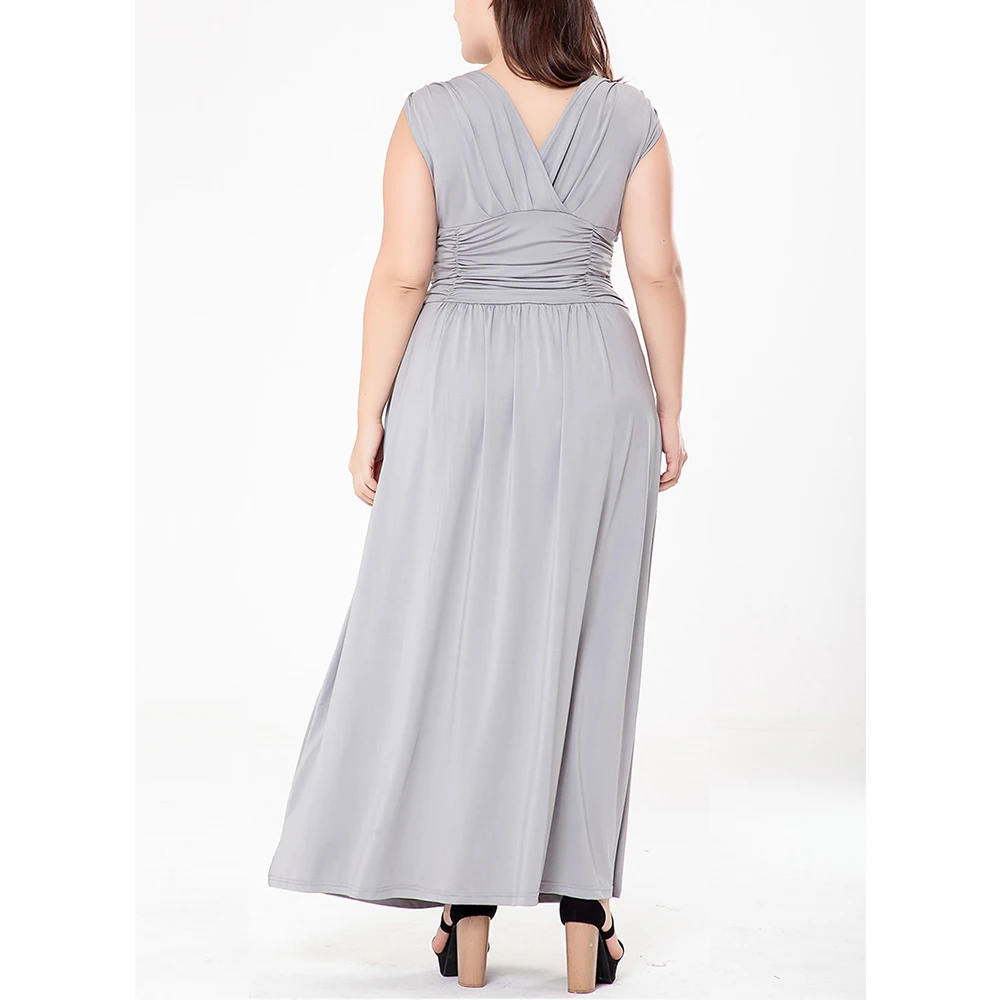 Женское вечернее платье макси с V образным вырезом без рукавов|plus size maxi|dress womenparty