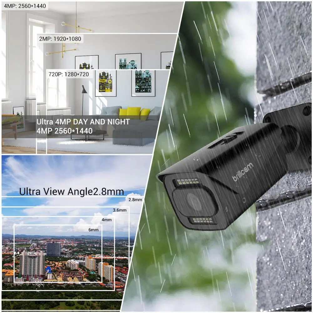 Brillcam 4MP (упаковка из 2) HD двойной светодиодный ip камера PoE IP67 всепогодный AI Micro SD