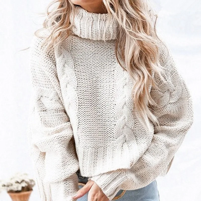 fall 2020 women jumper oversized sweater batwing long sleeve turtleneck pullover knitted white khaki gray jersey | Женская одежда