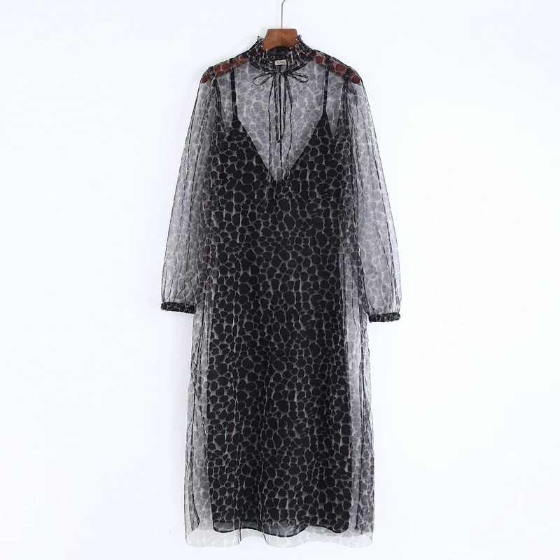 Платье с бантом для женщин элегантное Прозрачное платье до середины икры