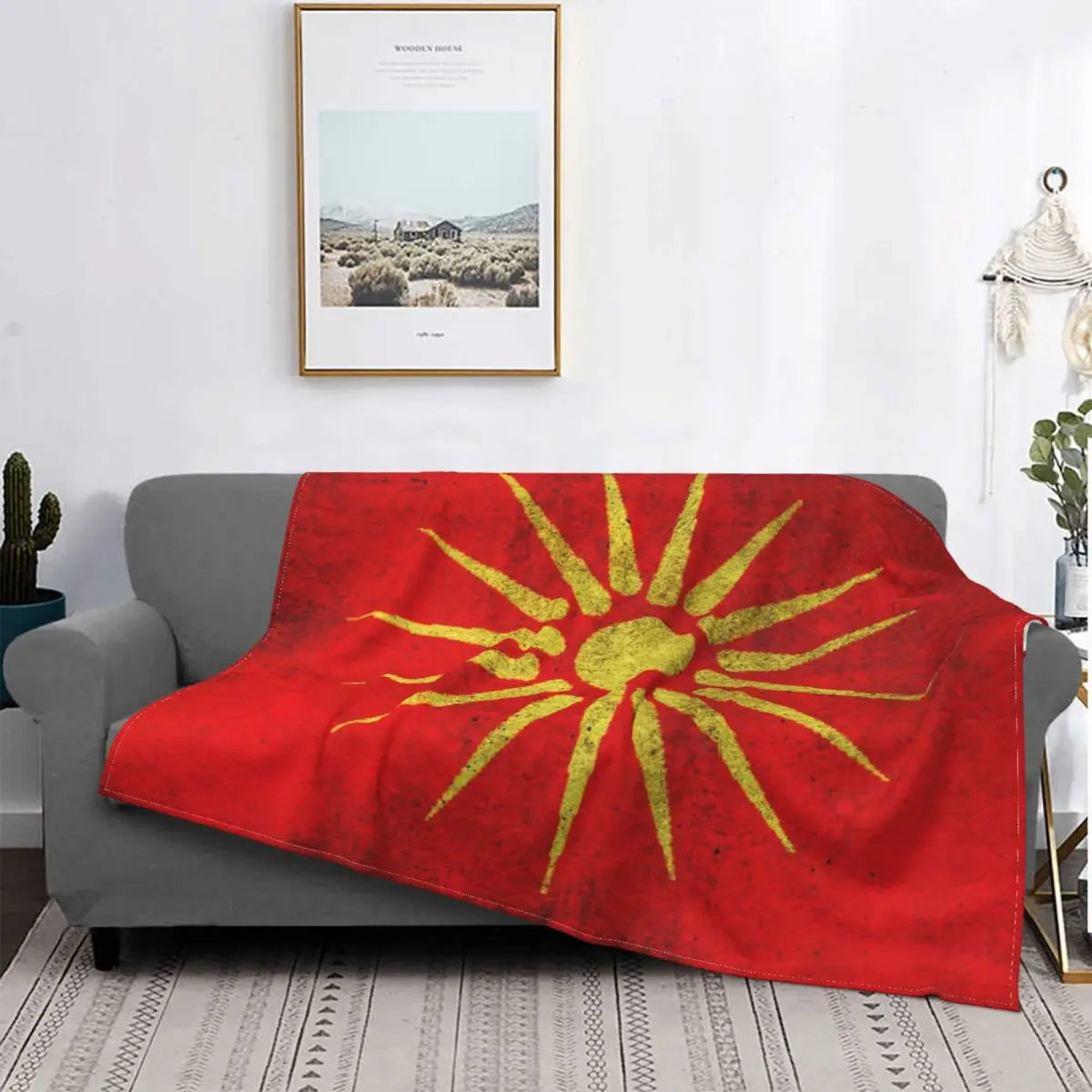 

Одеяло в клетку, хлопковое дышащее флисовое покрывало с принтом флагов солнца, старинных символов, для путешествий, кровати для взрослых