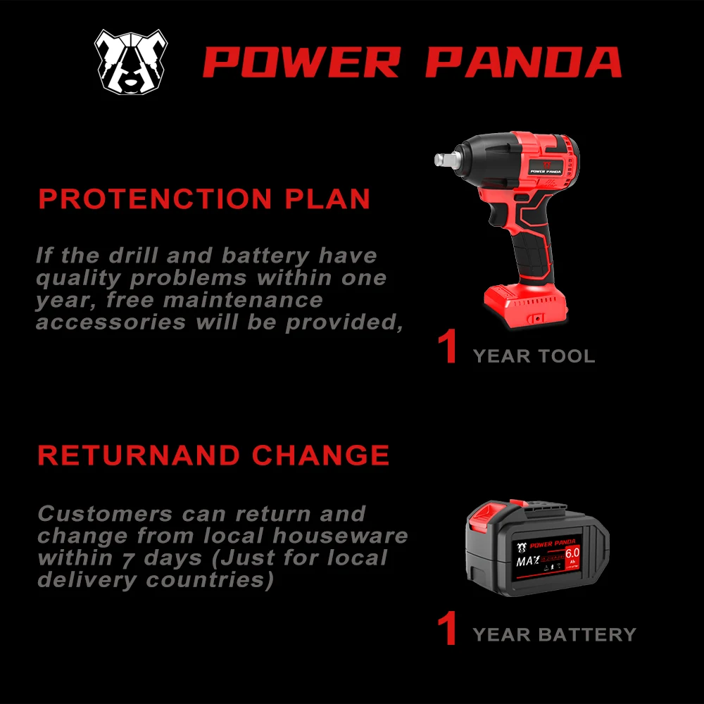 

POWER PANDA 30000mah Electric Impact Wrench Corded 1/2-Inch , 380N.m Max Torque, 3800rpm speed, Two-Direction Rocker Switch