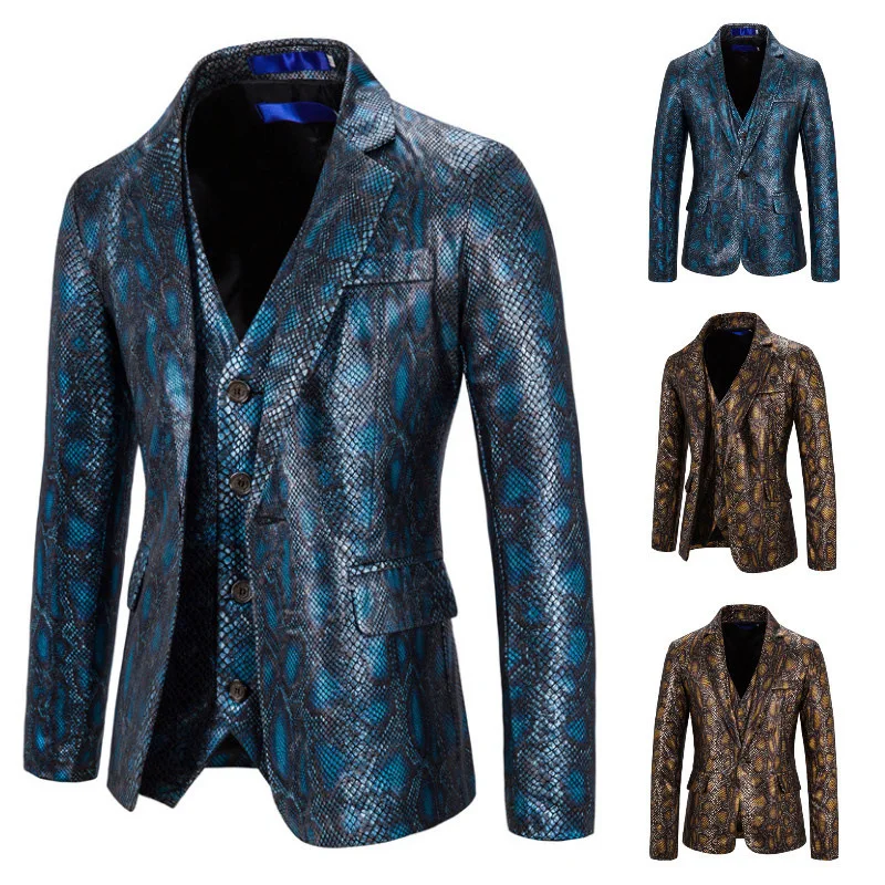 Мужские блейзеры из двух частей со змеиным принтом индивидуальные модные