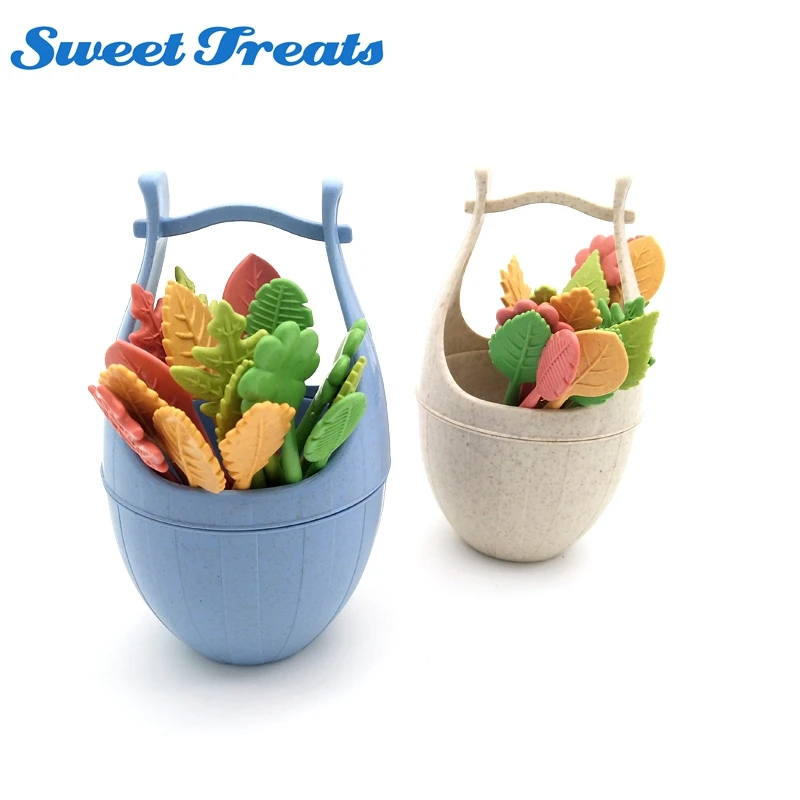 16 шт. набор зеленых биоразлагаемых вилок для фруктов и салатов | Дом сад