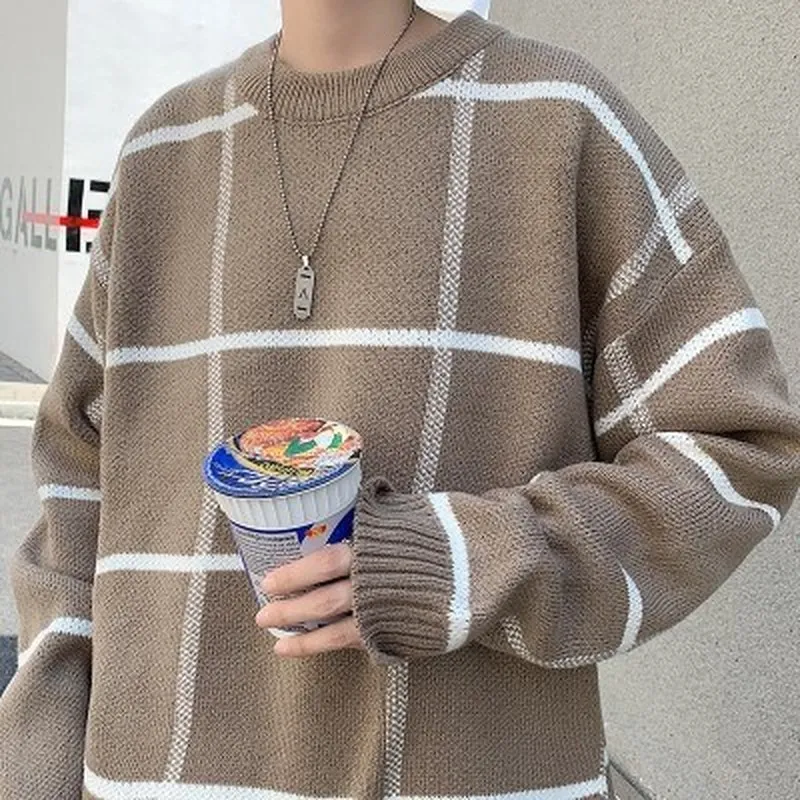 

Men Pullovers Plus Size 3XL Winter Patchwork Loose Knitted Sweaters Male Casual Warm Simple Students Ulzzang All-match Trendy