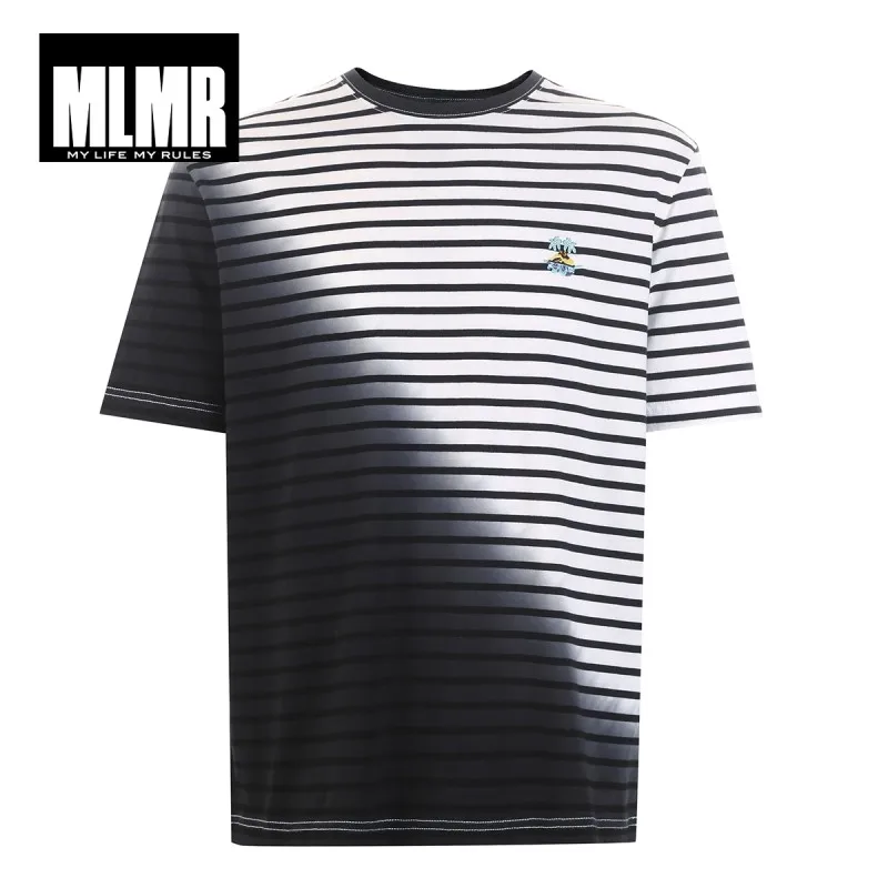 JackJones MLMR Men's 100% Cotton Gradient Stripe Embroidered Short-sleeved T-shirt Streetwear| 219101597 | Мужская одежда