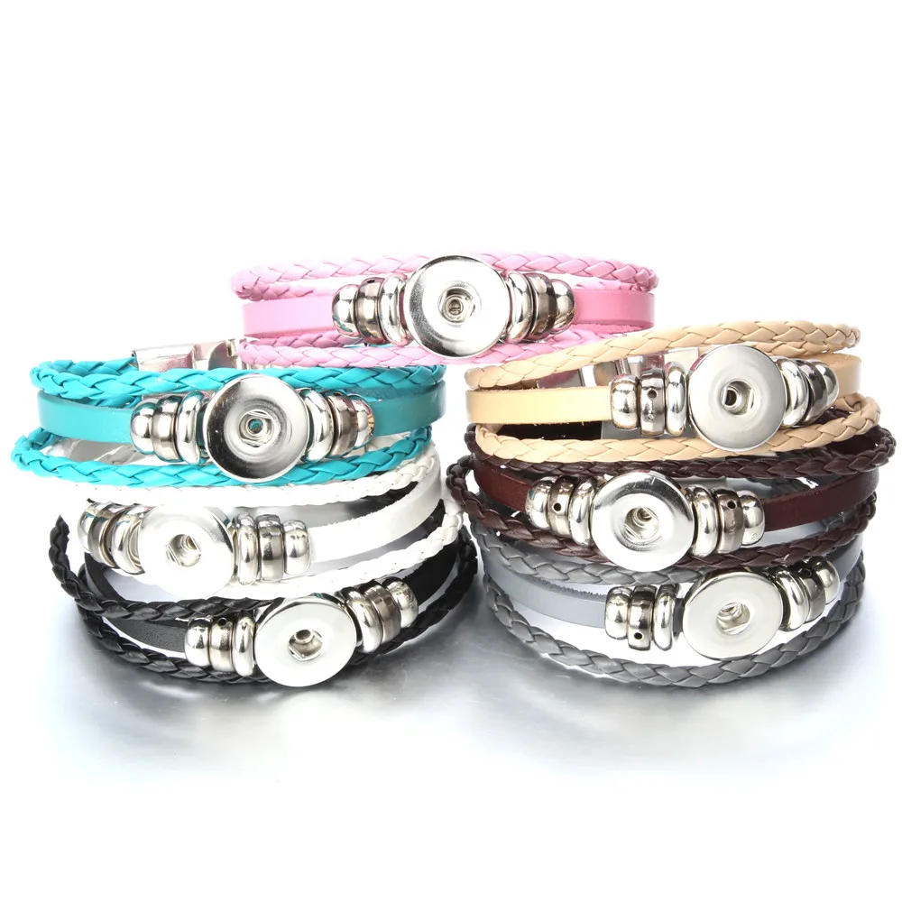 Новый кожаный браслет с защелкой ручной работы плетеные кнопки браслеты