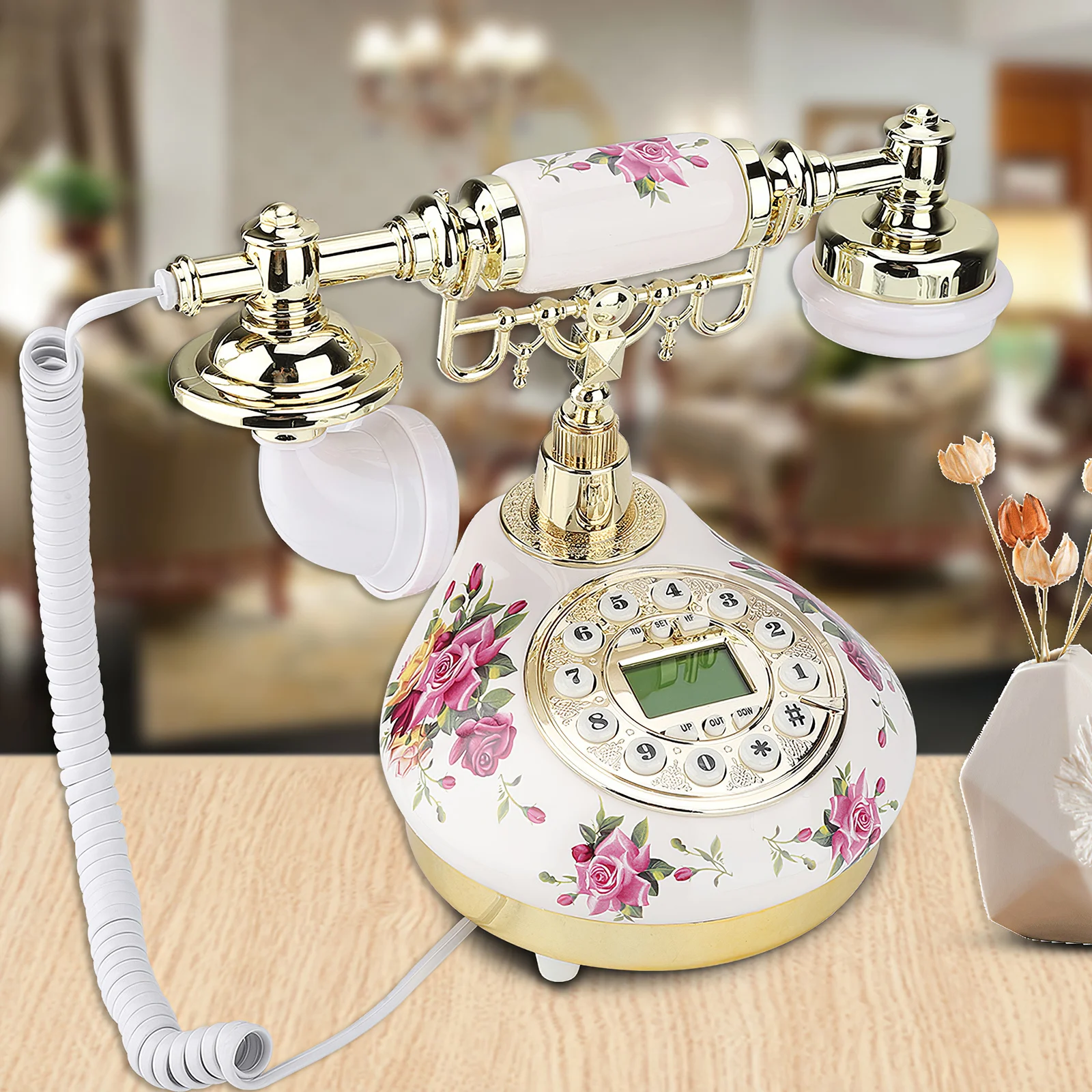 

Old-Fashioned Landline Vintage Desk Phone With LCD Display Screen Button Connection Cable Redial For Home Hotel Collector