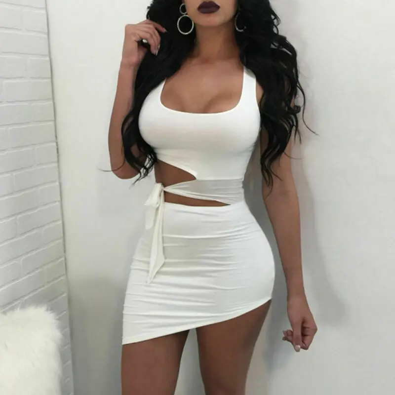 

New Fashion Women Sexy Hypotenuse Dress Hollow Out High Waist Sexy Package Hip Dress Evening Party Dress