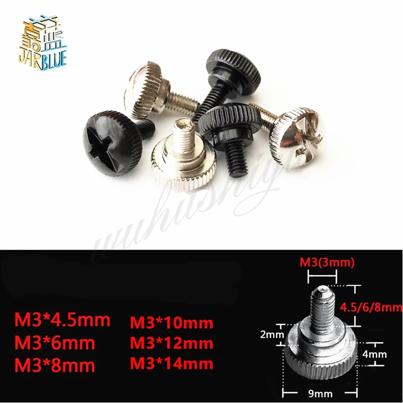 10PCS M3 Black Silvery Phillips Head Thumb Screw Bolt Thumbscrew for PC Computer Case Cover Power Supply PCI Slots DIY Toolless |