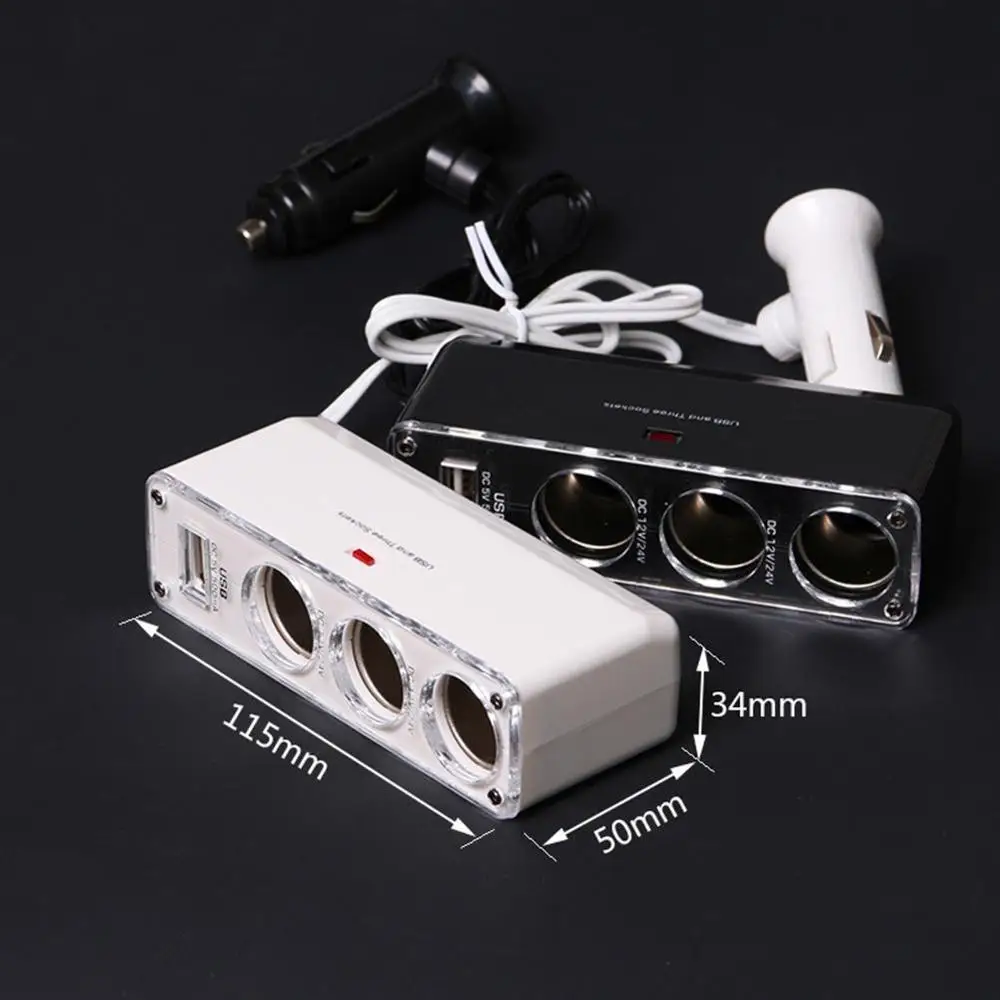

Car Cigarette Lighter Socket Splitter with/ USB Port Charger Adapter Auto Supplies Three-Way Car Cigarette