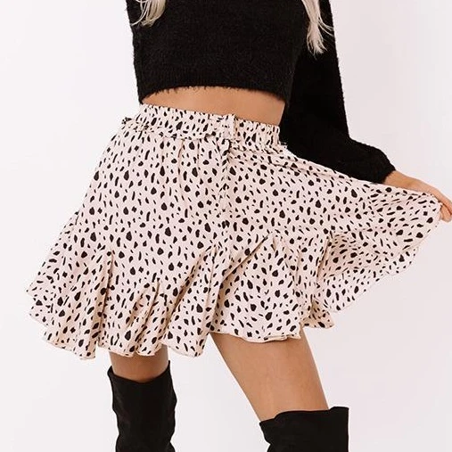 

Amazon Fashion Leopard Print Digital Print Women's Ruffled Pleated Skirt Drawstring Street Fashion Skirt Sexy Skirt Mini Skirt