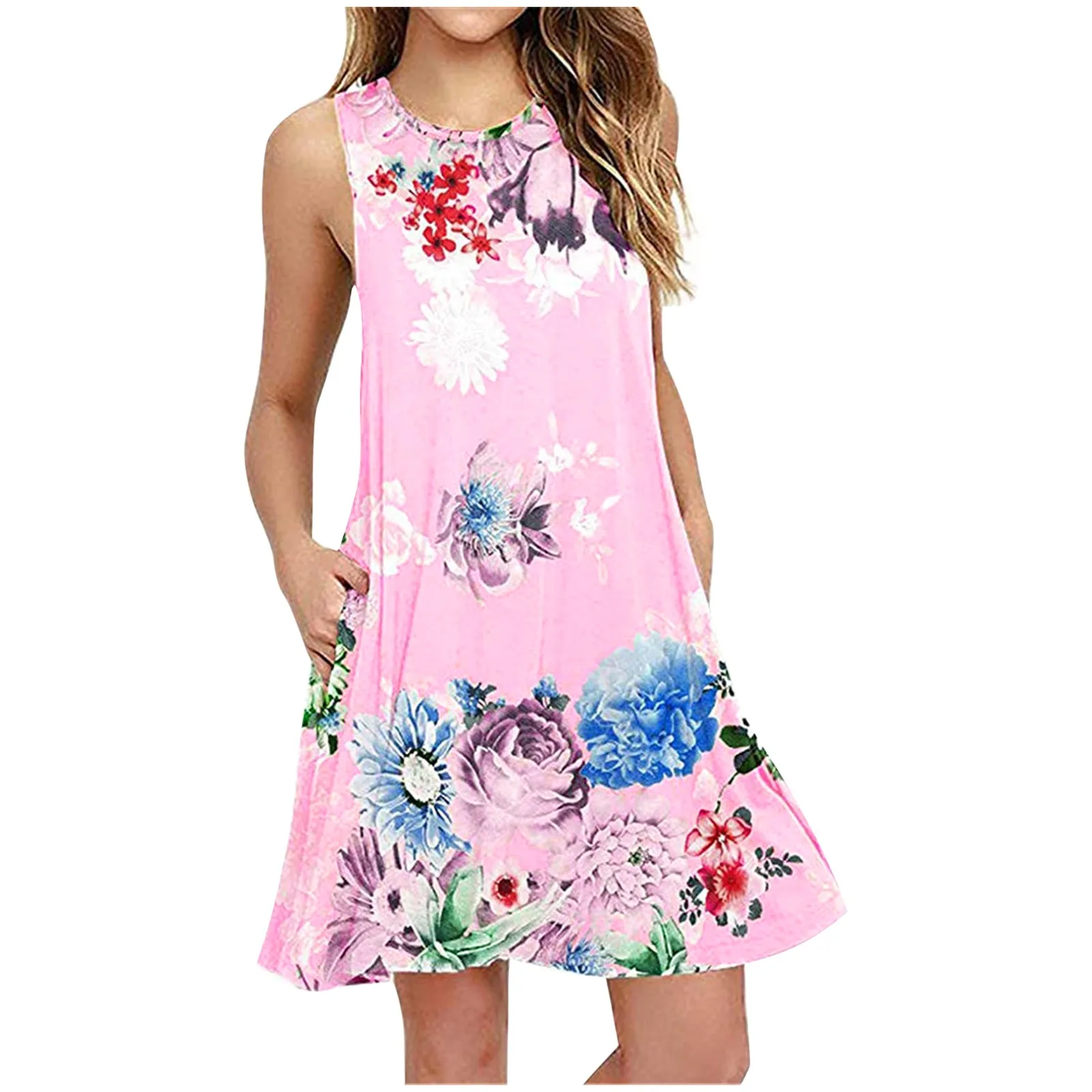 

Женские Платья с цветочным принтом, Повседневная футболка для женщин, платье, пляжный купальник, накидки с карманами, Пляжное Платье для отп...