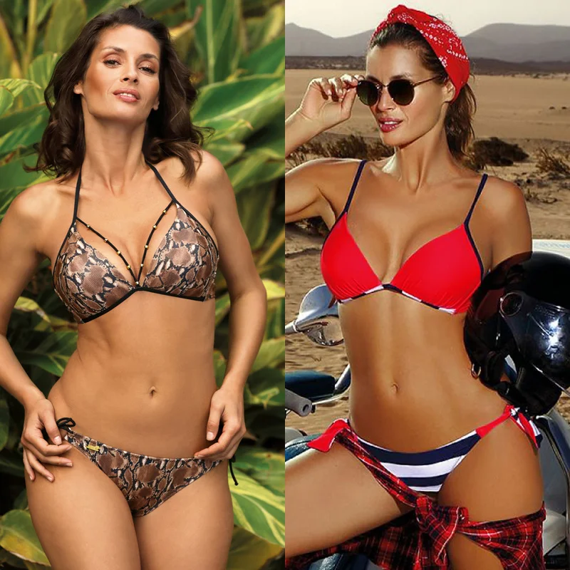 

Sexy Bikini New Micro Swimwear Women Print Swimsuit Female Striped Low Waist Bandage Bikini Set Two-Piece Suits