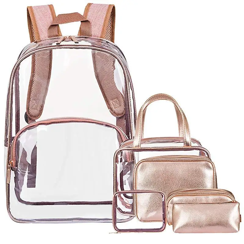 

Transparent female bag PVC 6-piece set fashion backpacks girls all-match bag women clear bag Handbag purse tote mochila
