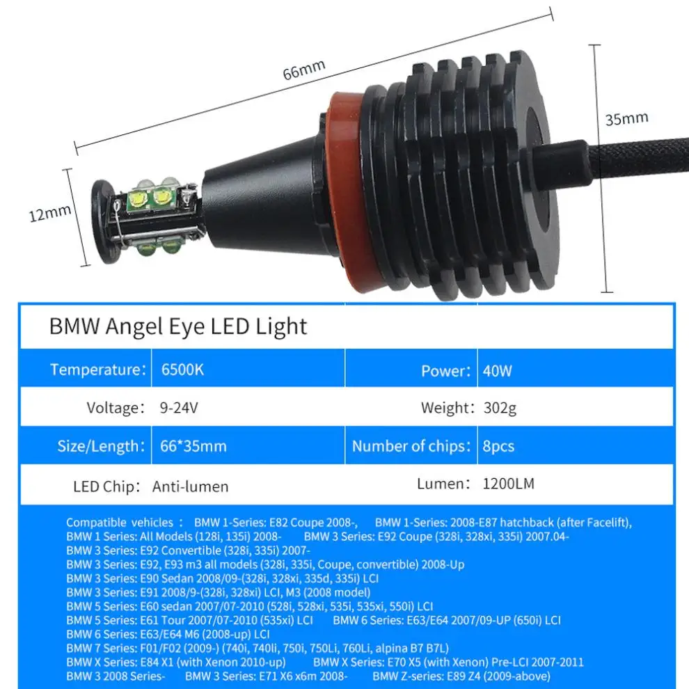 2 шт./лот 80 Вт H8 светодиодные ангельские глазки автомобильные галогенные