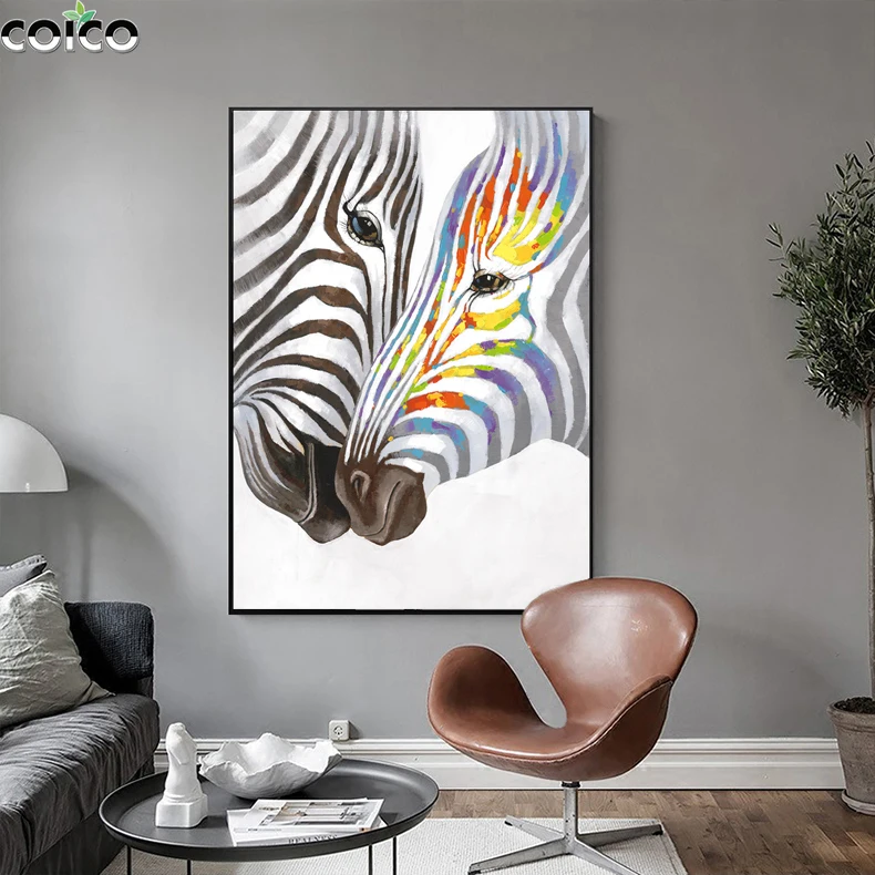 

Color Two horse Canvas Picture Wall Art Painting Animal Hand Painted Oil Painting Home Decor Prints Living Room Decrative Poster