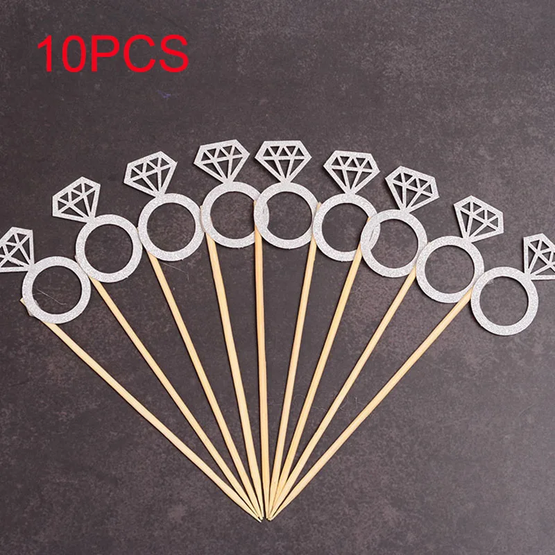 

10pcs Diamond Cake Toppers Paper Cake Picks Cupcake Toppers Cake Cards For Wedding Valentines Day Cake Decorating Tools