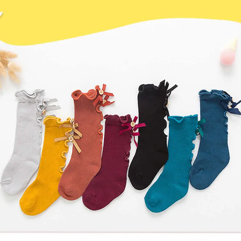 Весенне-осенние новые хлопковые носки детские для маленьких девочек с бантом