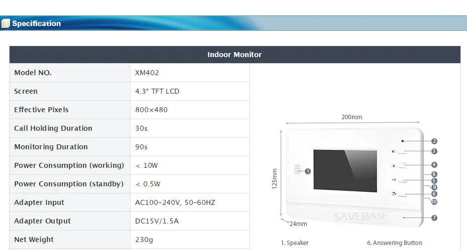 HOMSECUR 4," TFT lcd белый внутренний монитор XM402 для видео дверной телефон системы
