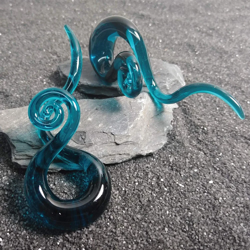 1 пара ушных туннелей из стекла Pyrex спиральные заглушки ручной работы правый и