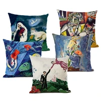 master chagall oil painting printed linen cushion cover decorative office home throw pillow cover almofada cojines coussin