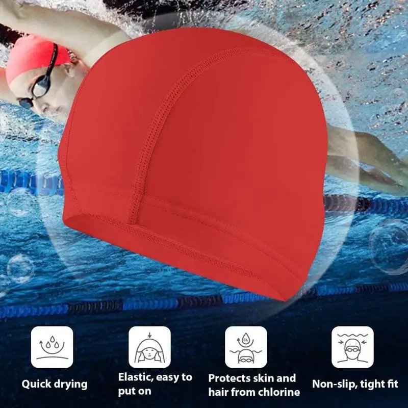 

2021 Swimming Cap Elastic Waterproof PU Fabric Protect Free Women Pool For Men Swimming size & Swim Sports Hair Hat Ears Lo U2X2