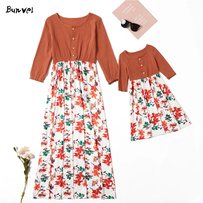 Bunvel/платья для мамы и дочки с цветочным узором сезон осень зима платье длинными