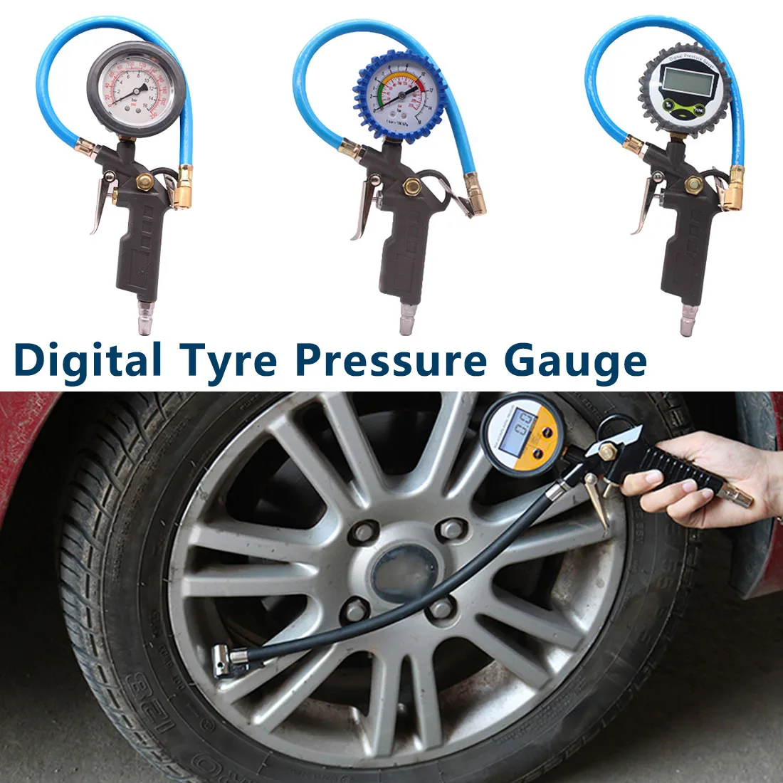 

0-220 PSI Pressure Gauge Automobile Pressure Gauge Car Truck Air Tire Inflator with Gauge Dial Meter Tester Measuring Instrument