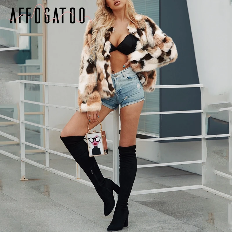 Afogafoo, сексуальное пальто с искусственным мехом на осень и зиму, женская элегантная куртка с длинными рукавами и пуговицами, Повседневная теплая мягкая верхняя одежда женская