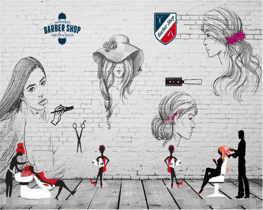 

beibehang Customized Wallpaper European Fantasy Hair Salon Barbershop Retro Graffiti Background Wall Papel De Pared 3D Wallpaper