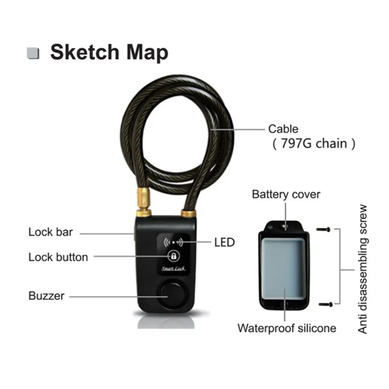 cycling intelligent phone app control smart alarm bluetooth lock waterproof alarm bicycle lock anti theft accessories free global shipping