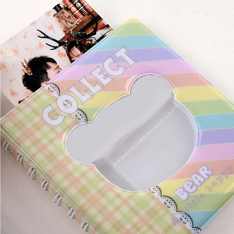 

3 Inch PP Photo Album Cute Hollow Bear Photo Album Insert 68 photos Bear Hollow Insert Photo Album PVC Mini Photo Album as gifts