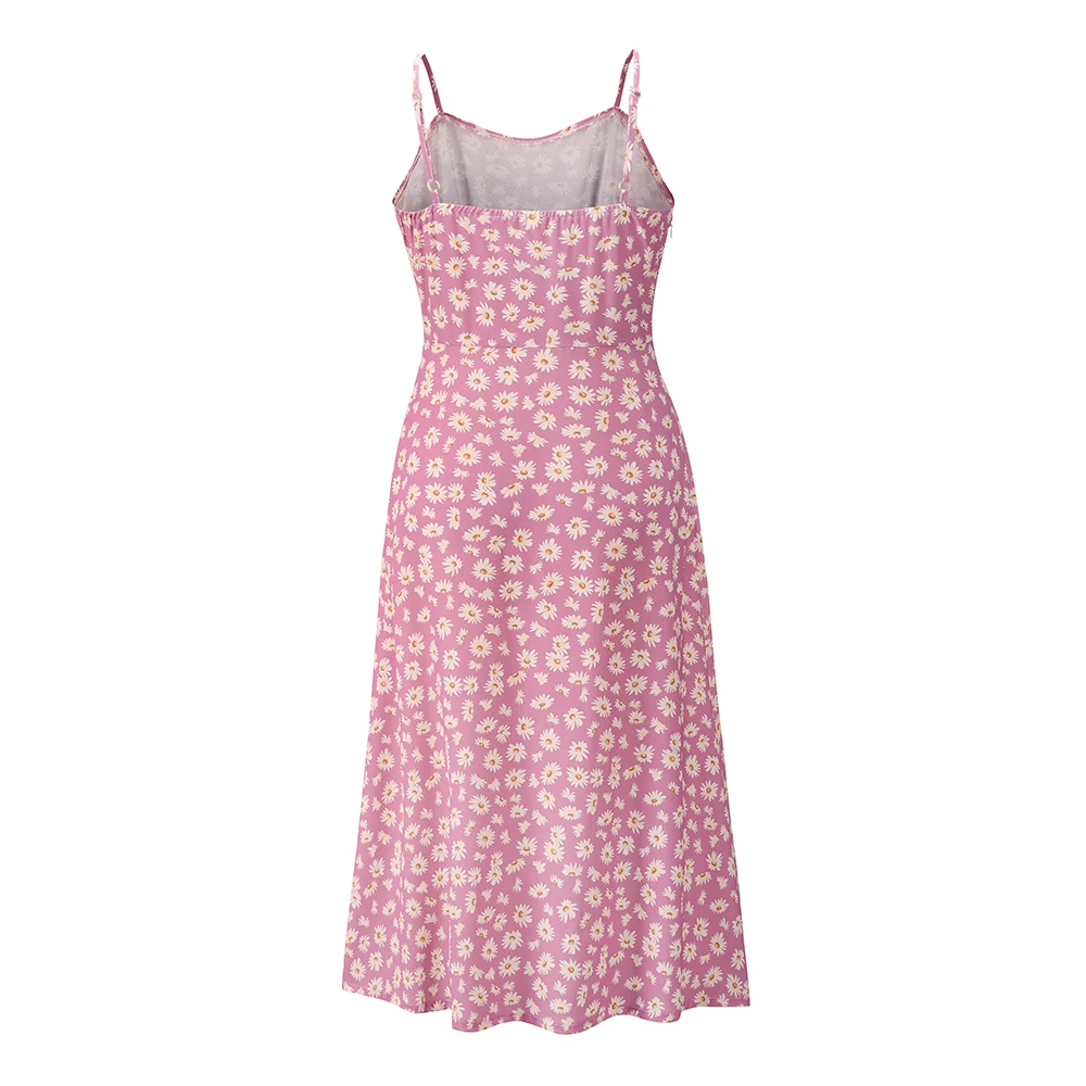 

Spring Summer Dress Women 2020 Daisy Print Sexy Strap Sleeveless Dress Fashion Casual Mid-Calf Dresses