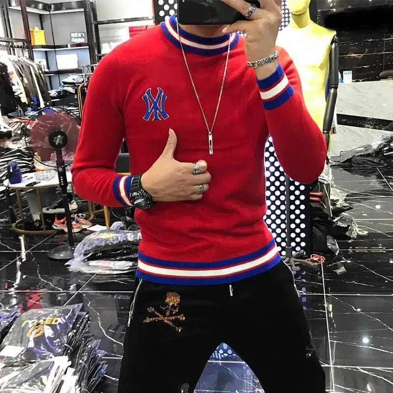 2020 new arrival top fashion sale men sweater o neck pullovers appliques brand clothing embroidered net red warm knitted free global shipping