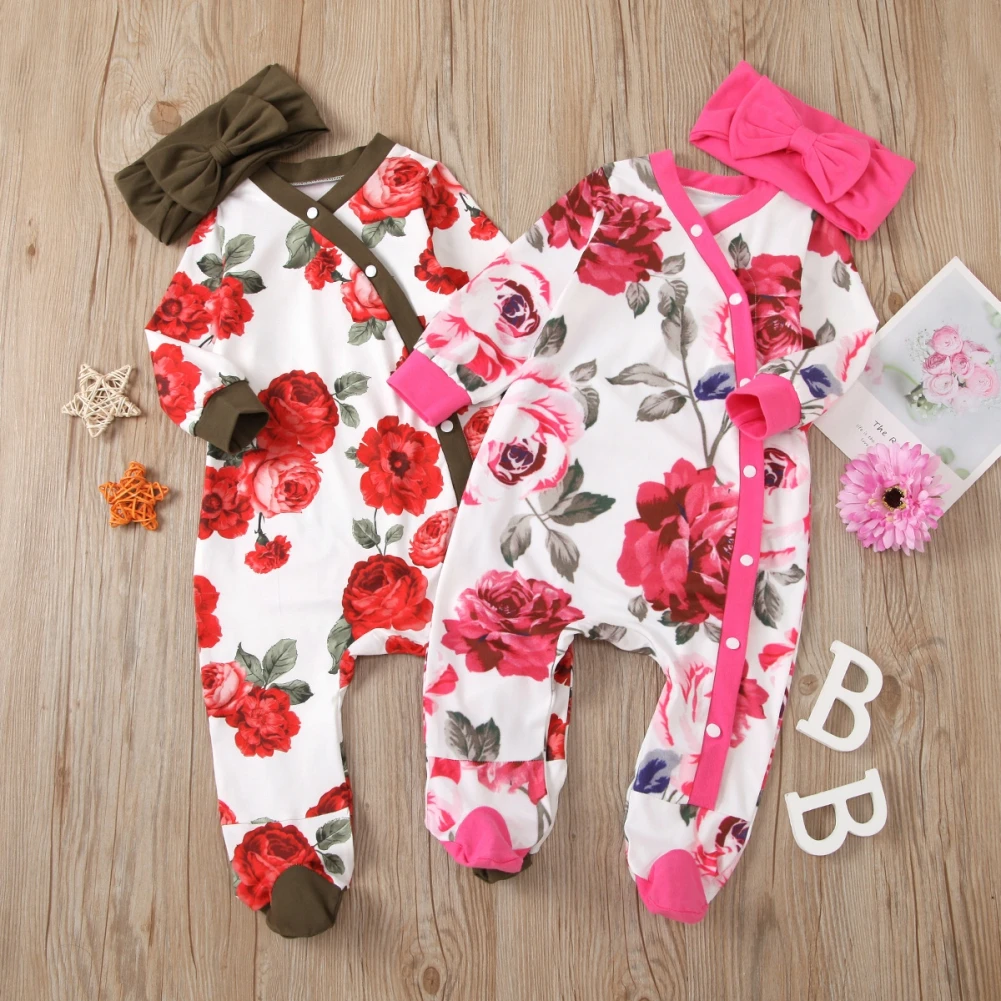 

Baby Girl Cotton Cute Floral Print Breathable Soft Skin Friendly Siamese Suits