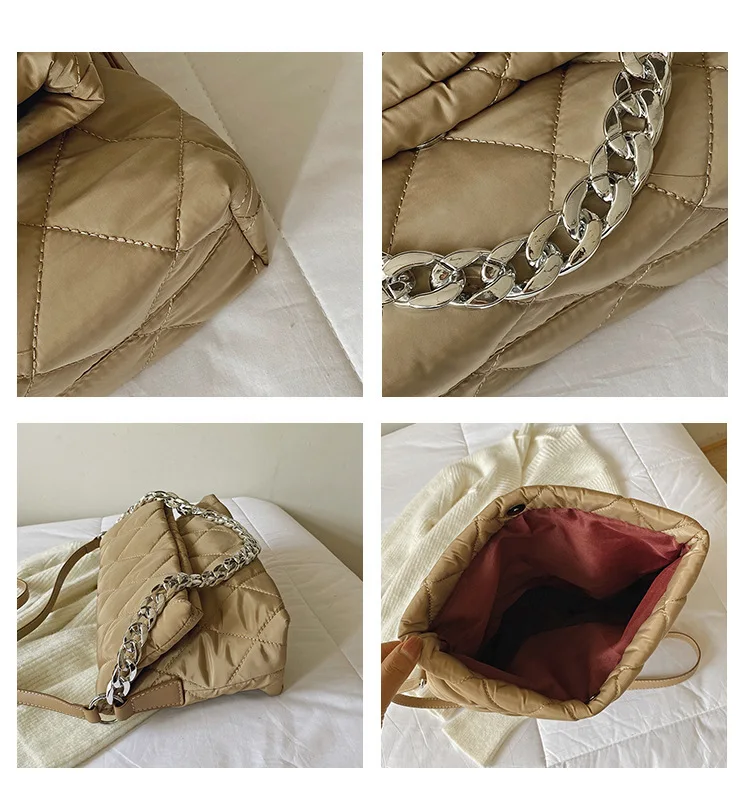 2021 ladies shoulder bag cotton padded handbag tote bag winter ladies casual diamond chain nylon crossbody bag quilted