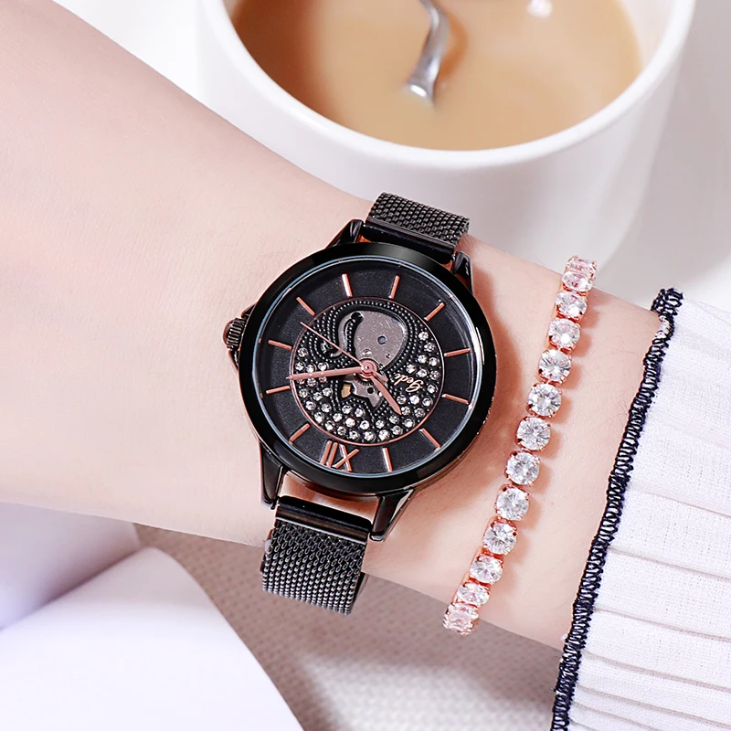 Женские часы брендовые кварцевые наручные класса люкс с сетчатым ремешком из