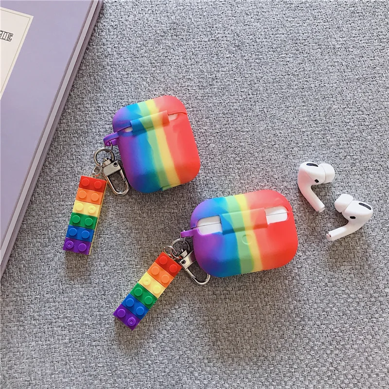 

Funda de silicona para auriculares Apple Airpods 1 y 2 Pro, cubierta colorida con bloques de protección colgante, color arcoíris