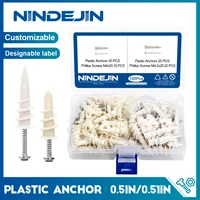 nindejin 100pcsset self drilling drywall plastic anchors with screw kits plasterboard anchors home curtain drywall tool