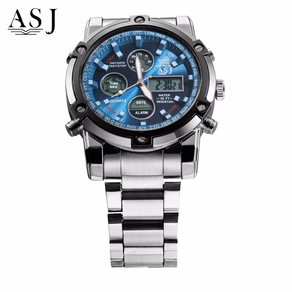 Men Sport Watches ASJ Watch 50m Waterproof Clock Army Stainless Steel Digital Male Outdoor Swim Military Relogio |