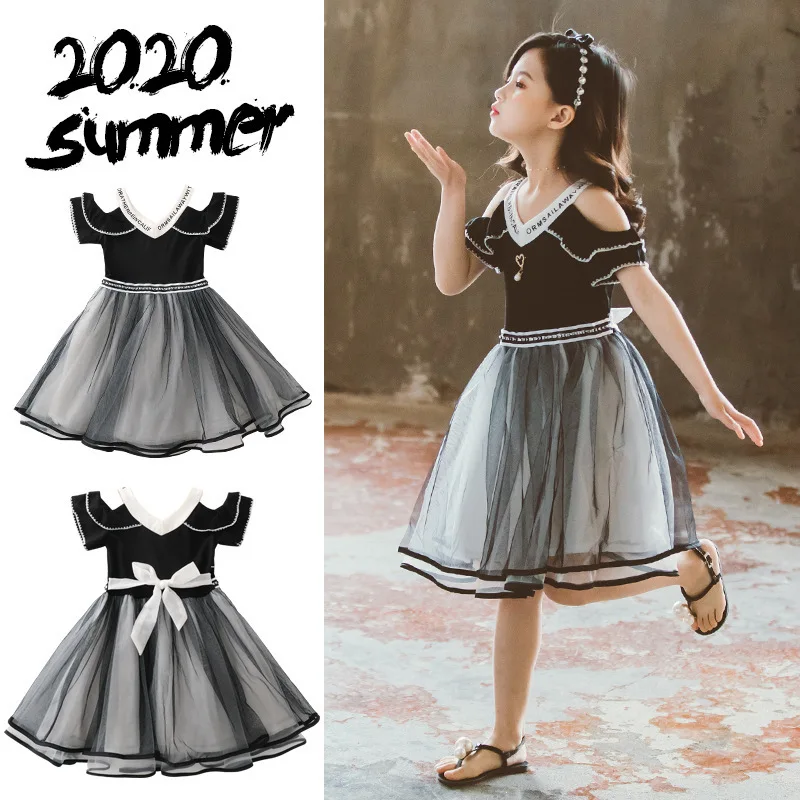 2020 summer kids baby Girls clothes Dresses V NECK bow sleeveless Mesh Strapless Toddler teenager 4 5 6 7 8 9 10 11 12 year | Детская