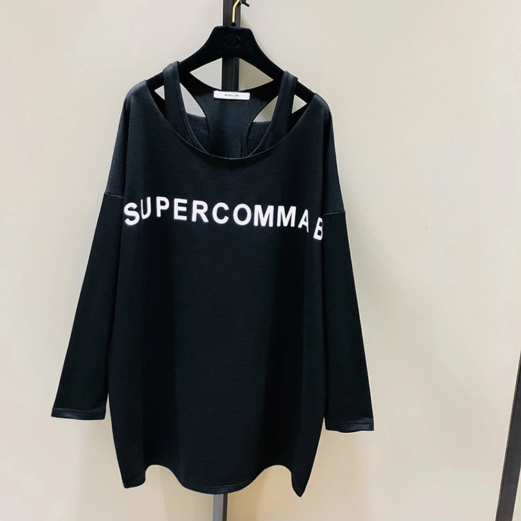 

2021 Spring Autumn Korean Style Simple T-shirt Loose Two-Piece Set Women Top Long Sleeve Undershirt Fashion Shirt