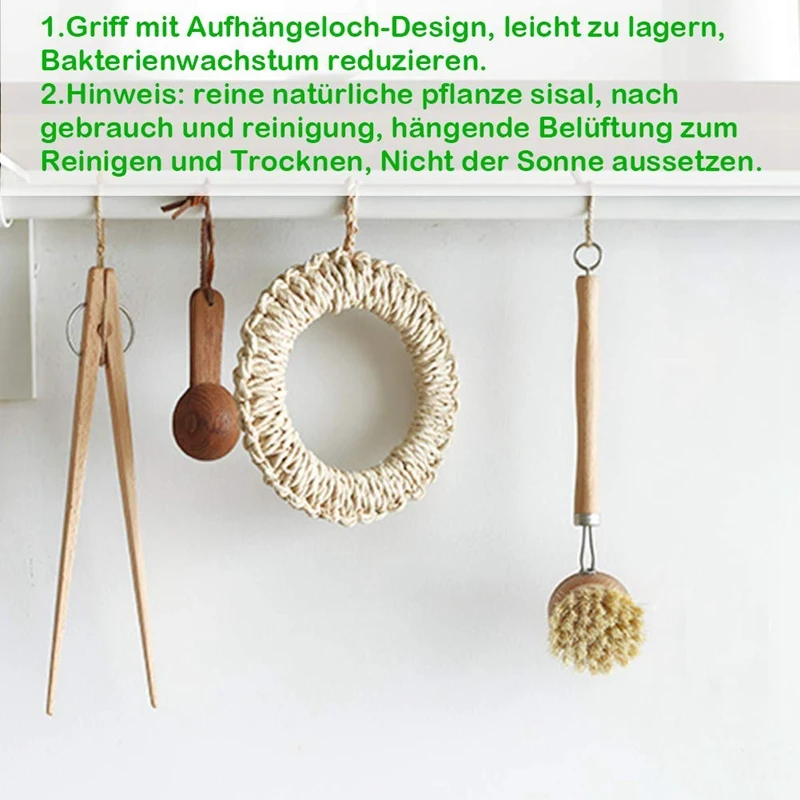 

6 Piece Washing Up Brush Wooden Dish Brush Set with Natural Fibre Bristles and Wooden Handle - Wood Washing Brush with Interchan