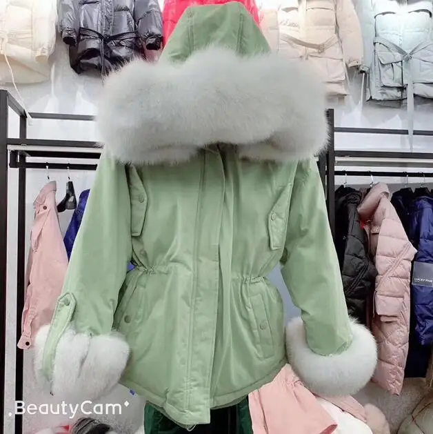 2019 зимняя женская куртка с натуральным лисьим мехом пуховик на белом утином пуху