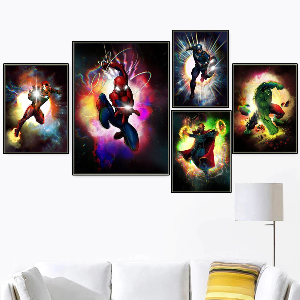 Картина на холсте с супергероями Marvel аниме раньше Мстители Человек паук железный