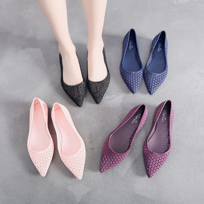 

LEOSOXS Woman Flat Shoes Pointed-Toe Mesh Female Casual Shoes Comfort Flat Loafers Jelly Shoes Fashion Shallow Breathable Summer