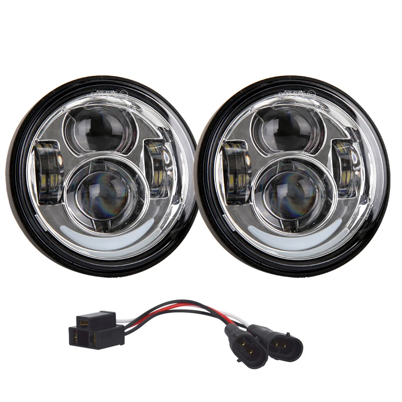 2PCS LED Motorcycle Headlight Assembly For Harley Fat Bob Dual Headlamp 5&quot Double Headlights With DRL Halo Ring |