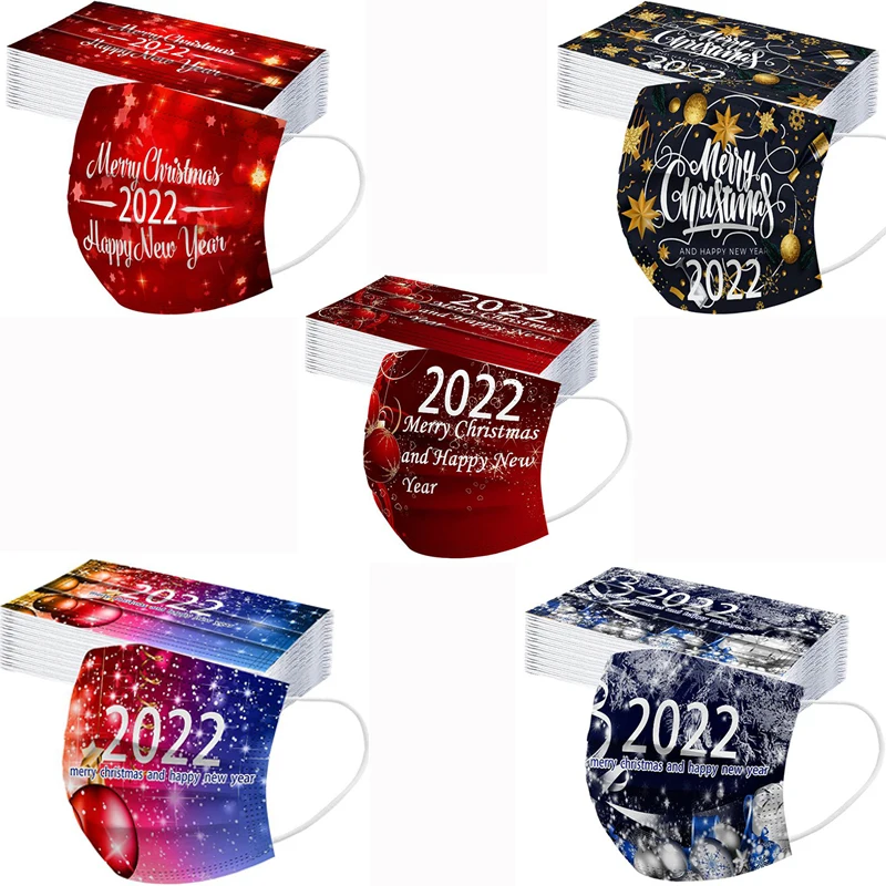 

Mascaras Christmas Mask Mascarillas Adult 2022 New Year Color Printing Disposable Three-layer Protective Mask Virus Face Mask